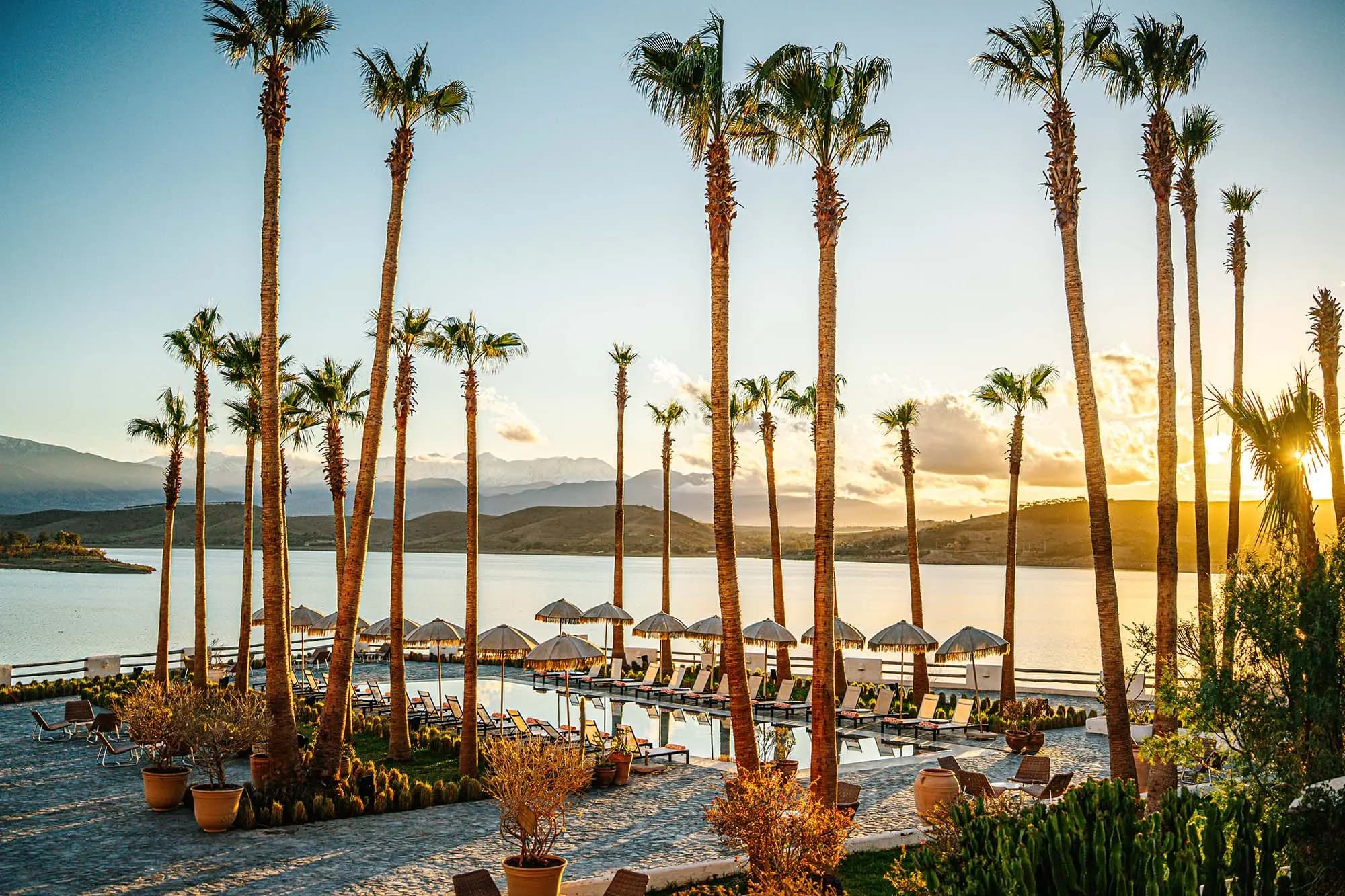 Elegant wedding celebration at sunset near Marrakech Morocco